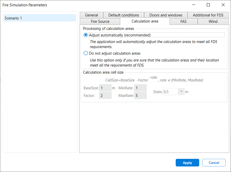 Calculation Area Parameters