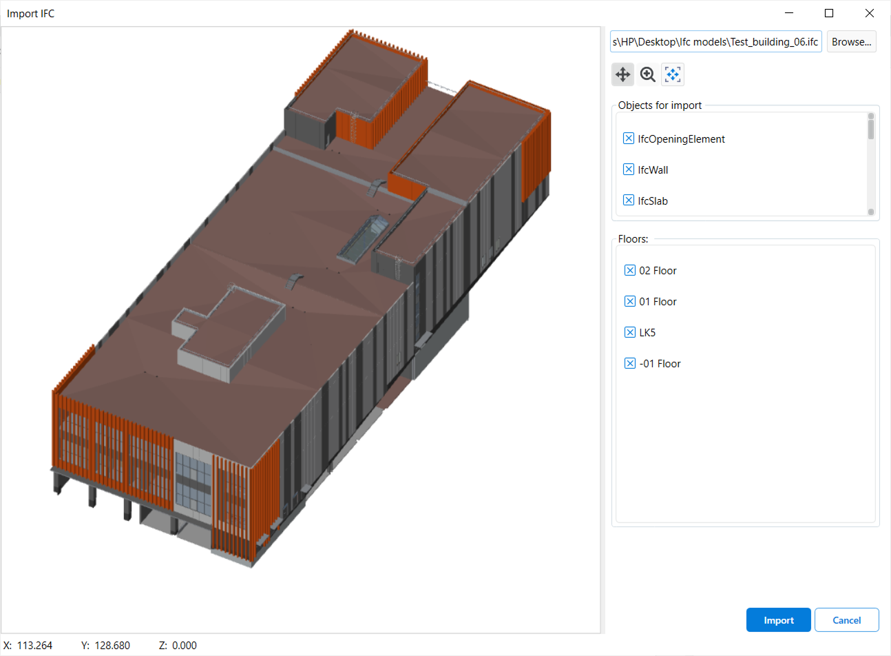 Imported file settings window