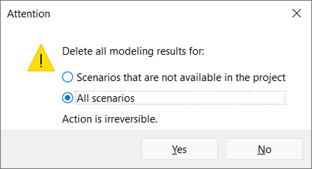 Deleting simulation results for all scenarios